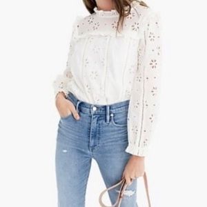 JCrew Ruffle Neck Eyelet long sleeve top